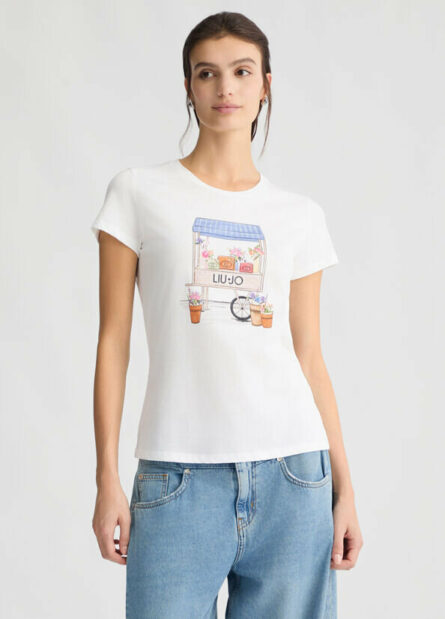 T-shirt con stampa e strass liu jo pe 25 art. wa5362