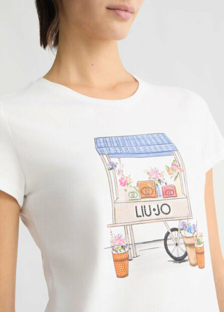 T-shirt con stampa e strass liu jo pe 25 art. wa5362
