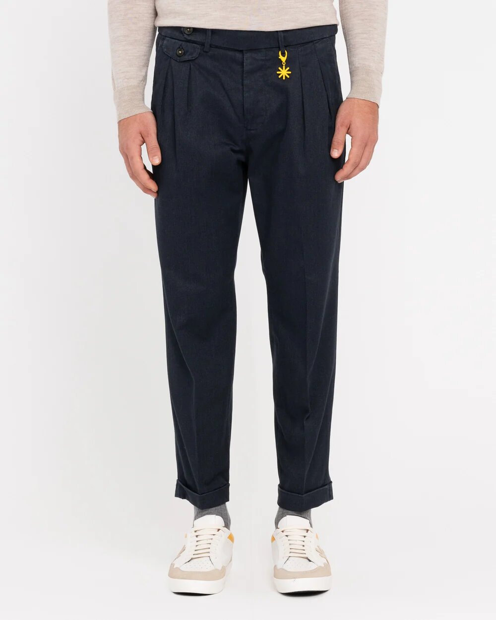 pantalone doppia pinces cotone stretch blu manuel ritz ai 24.25.