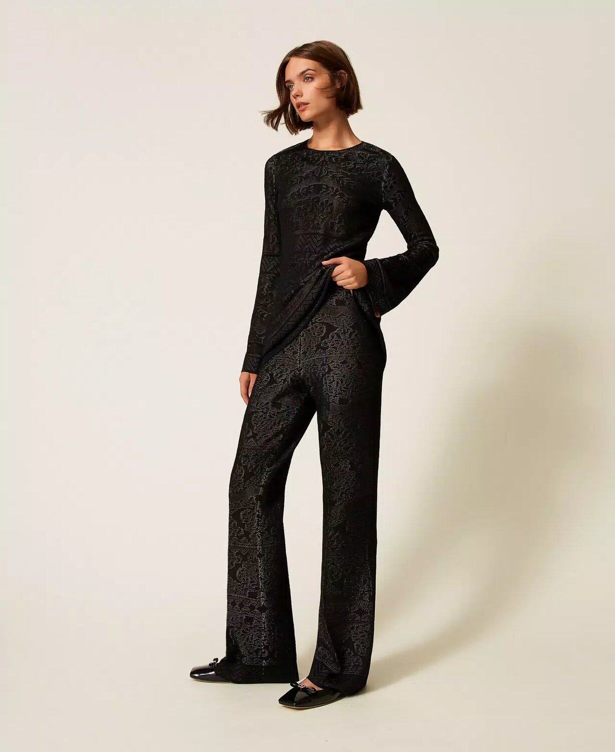 Pantalone In Maglia Traforato Double Twin Set Pantaloni 
 
 252TP3383AI25.26. - immagine 2